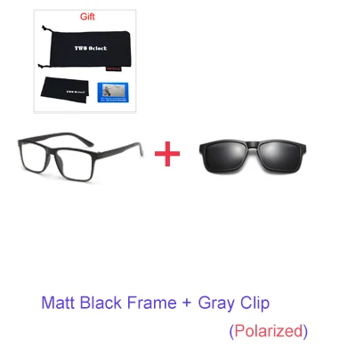 1Frame Gray Clip Два Oclock магнитные солнцезащитные очки для мужчин поляризационные женщин клип на очки квадратной оптической оправа с линзами при миопии 6 в 1 очки A2202 - Цвет линз: 1Frame Gray Clip