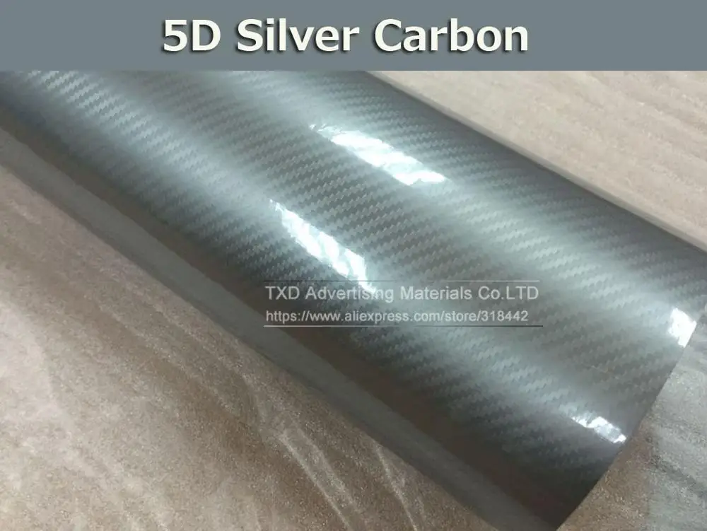silver Новейшая 5D пленка из углеродного волокна с воздушными пузырьками 3 слоя с размером: 1,52*5 м(5ftx16. 4 фута) в рулоне - Название цвета: silver