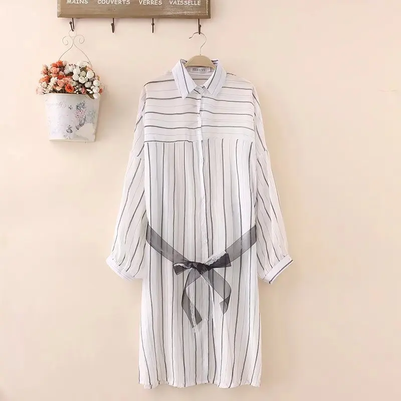 DOSOMA 4XL рубашка в полоску Для женщин на шнуровке повязку плюс Размеры повседневная