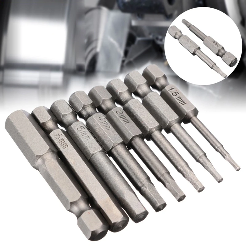 FUNN-8Pcs магнитная шестигранная отвертка бит S2 сталь 1/4 дюймов шестигранный хвостовик винт набор драйверов 50 мм Длина H1.5-H8