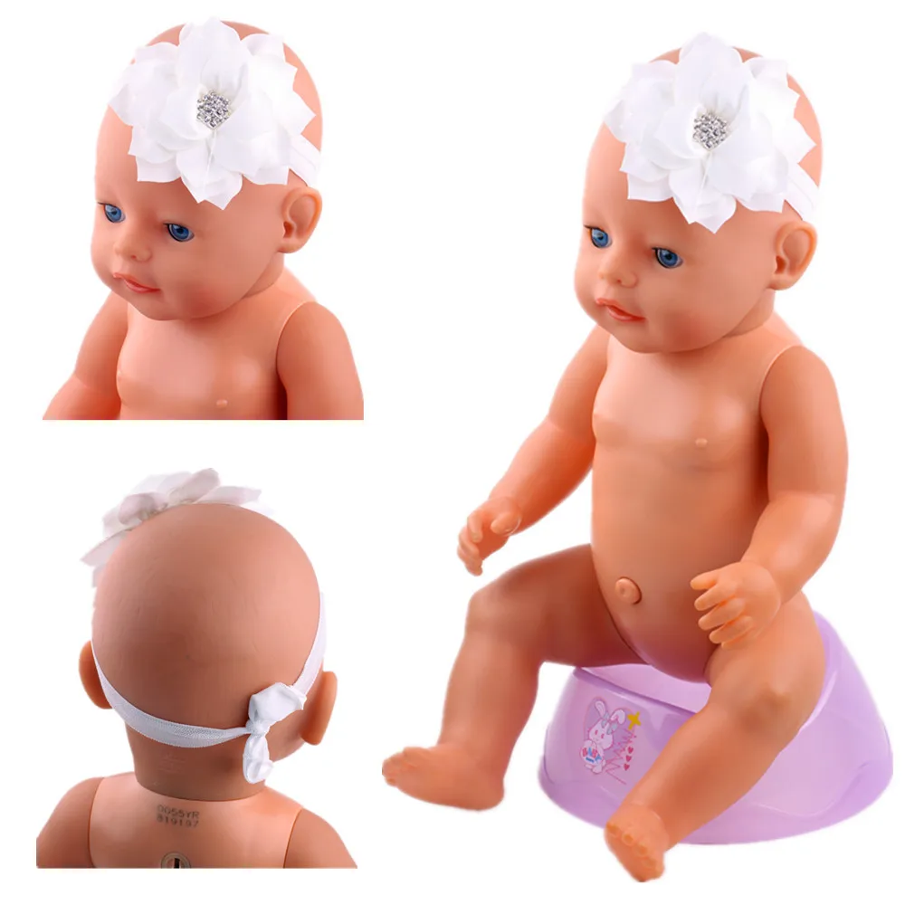 Rhinestone Baby Headband Bows White Hair Band Accessories Fit 43cm Born zapf Children best Birthday Gift | Игрушки и хобби