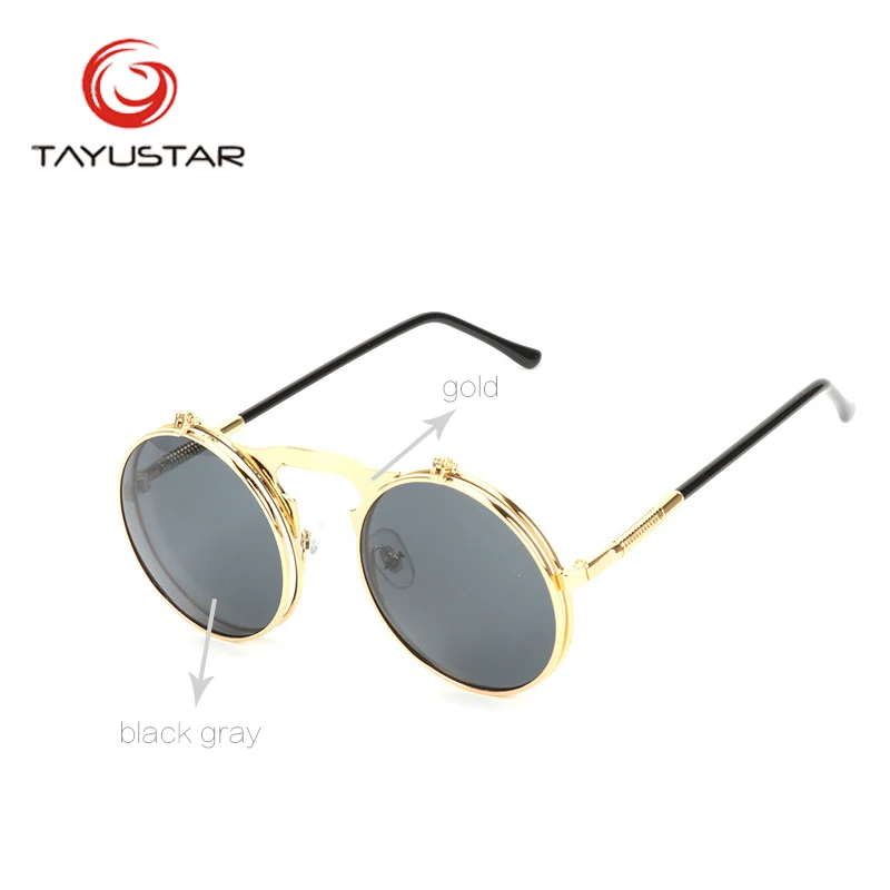 gold frame Винтажные Солнцезащитные очки в стиле стимпанк, круглые, дизайнерские, паровые, в стиле панк, металлические, Oculos De Sol, женские солнцезащитные очки с покрытием, мужские, Ретро стиль, круглые, солнцезащитные очки - Цвет линз: gold frame