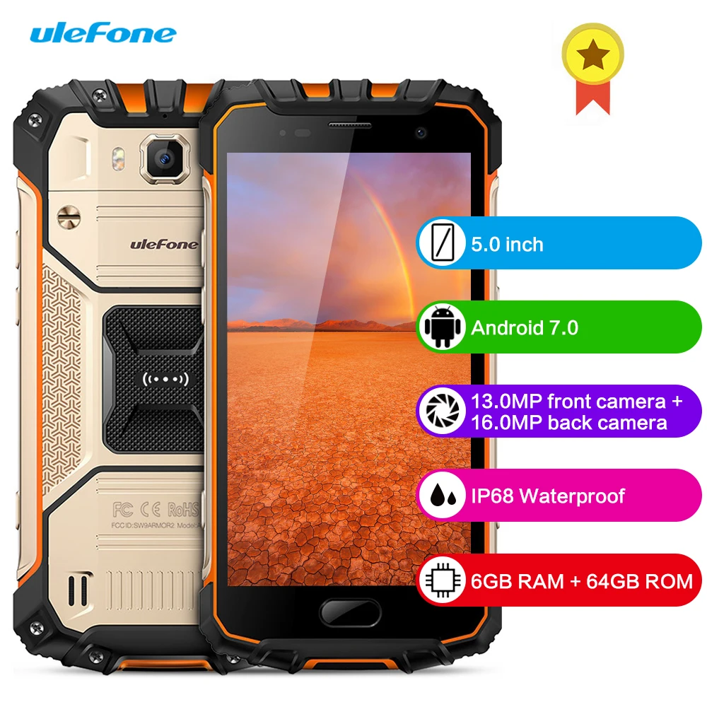 Ulefone Armor 2 4G смартфон 5 0 дюйма 6 ГБ ОЗУ 64 Гб ПЗУ Android 7 Восьмиядерный ГГц IP68 Водонепроницаемый NFC 16 МП мобильный