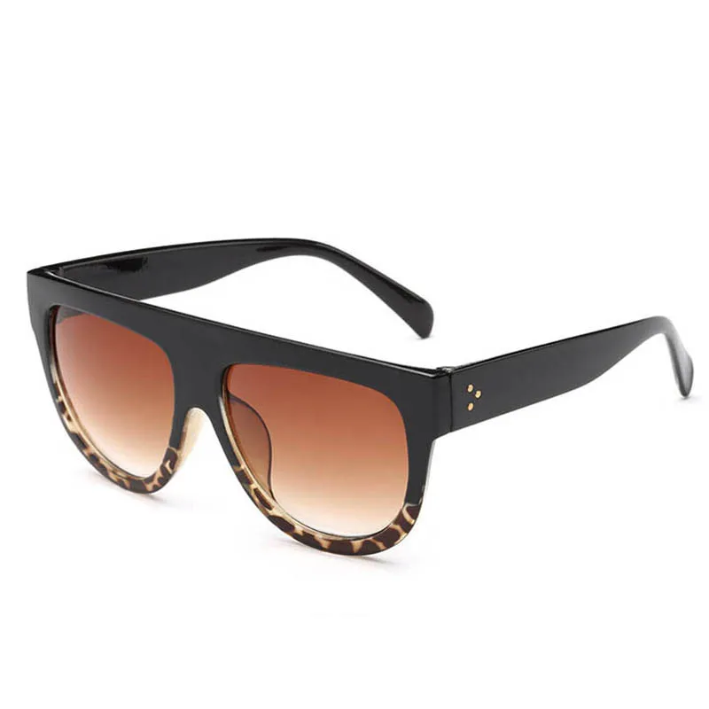 Женские солнцезащитные очки с заклепками черные большого размера плоским верхом