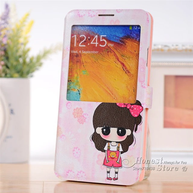 Cute Little Girl S View Big Window Flip PU Leather Case For Samsung Galaxy Note 3 III Note3 N9000 Lovely Cover |