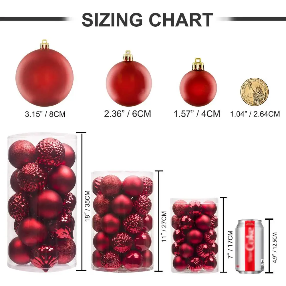 Рождественские шарики 34 шт. небьющиеся подвесные елочные для праздника