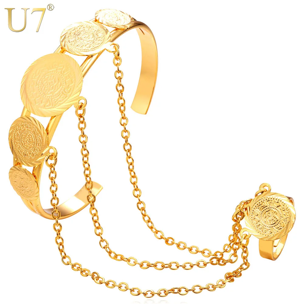 U7 Women Slave Bracelet Fashion Jewelry Wholesale Gold Color Round Antique Coin For H753 | Украшения и аксессуары
