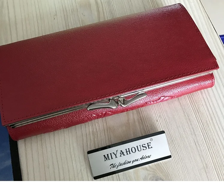 Miyahouse Модные Цветочный дизайн с резным дизайном кожаный бумажник Для женщин из натуральной кожи держатель для карт, кошелек, женский длинный дамские туфли-лодочки с молнией Дизайнерские клатчи