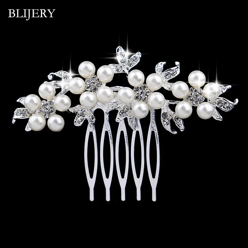 Style 3 BLIJERY, элегантные свадебные аксессуары для волос с жемчугом и кристаллами, цветочные свадебные гребни для волос, женские вечерние ювелирные украшения для волос, Тиара для невесты - Окраска металла: Style 3