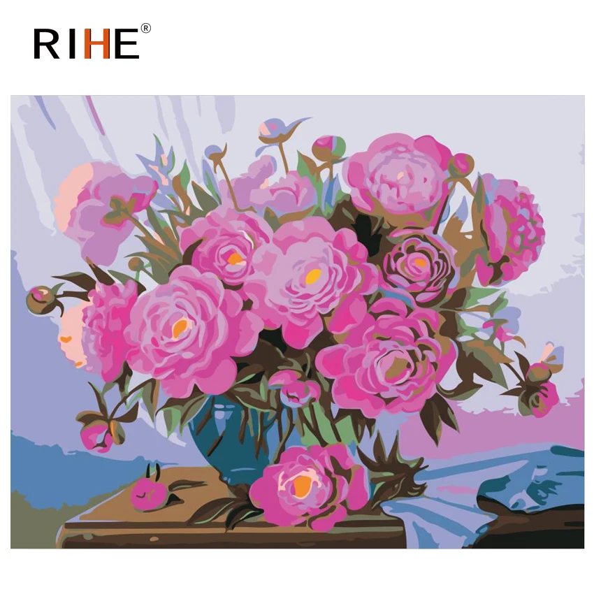 RIHE Rose Diy Краска для рисования по номерам Цветочная Масляная на холсте Ручная ed