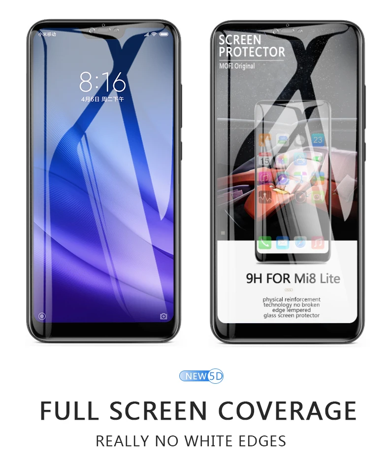 Xiaomi mi 8 lite стекло закаленное Полное покрытие MOFi mi 8 Защита экрана Передняя пленка защитная пленка xiaomi mi 8 pro стекло