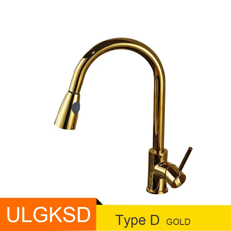 GOLD d ULGKSD черный/золотой Кухня кран смеситель с одной ручкой водопроводной вытащить 2 функции Кухня смеситель - Цвет: GOLD d