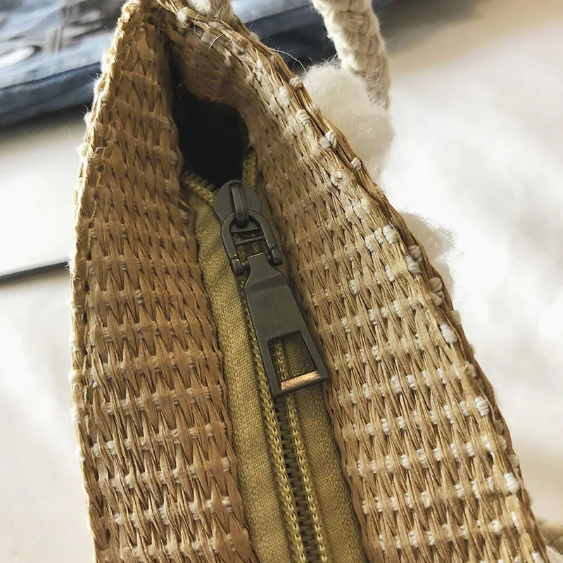 

Hot Selling Crossbody Single Shoulder Bag Women Straw Embroidery Bucket Bag for Party Shopping -B5
