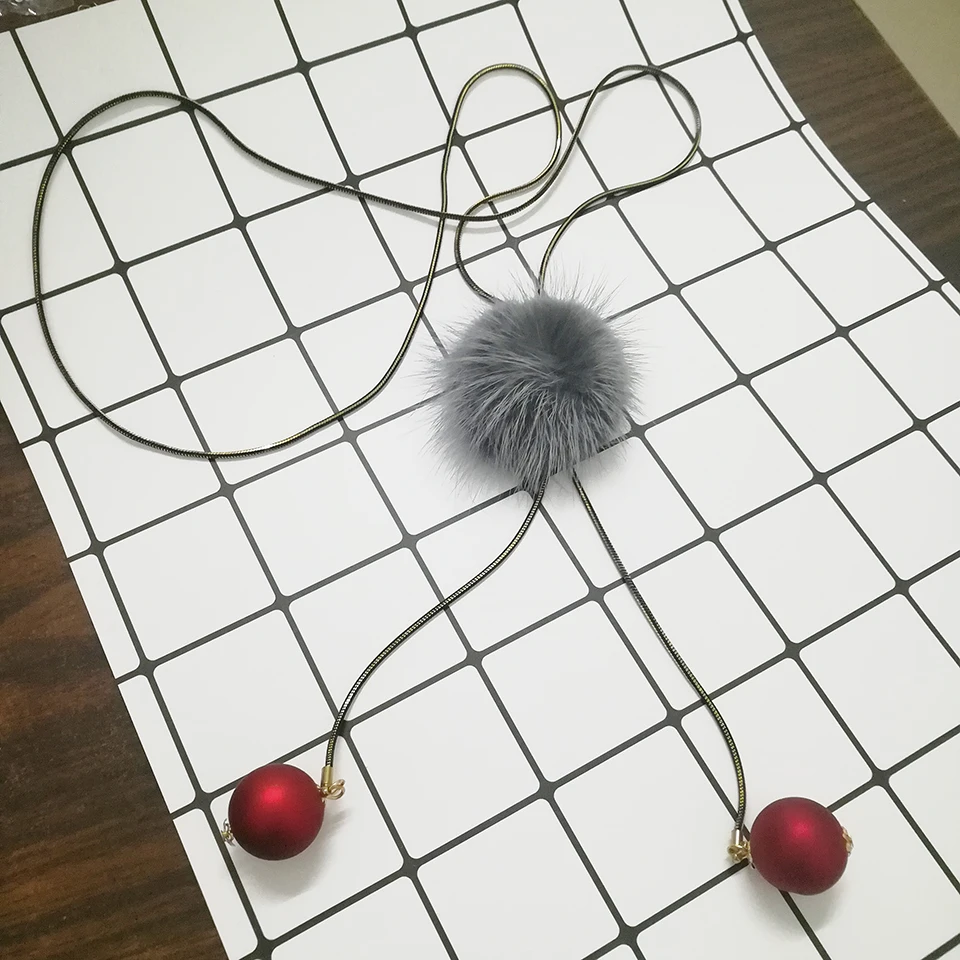 Подвеска в виде мехового шара регулируемое женское ожерелье Ювелирное Украшение