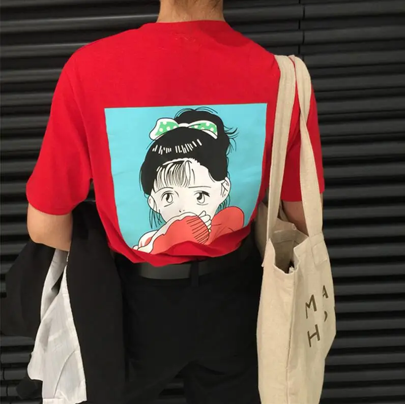 Корейская летняя свободная футболка BF wind с принтом на спине и коротким рукавом