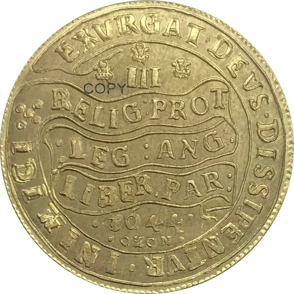 Тройная монета Великобритании Unite 1644 King Charles I английская латунь мелтал