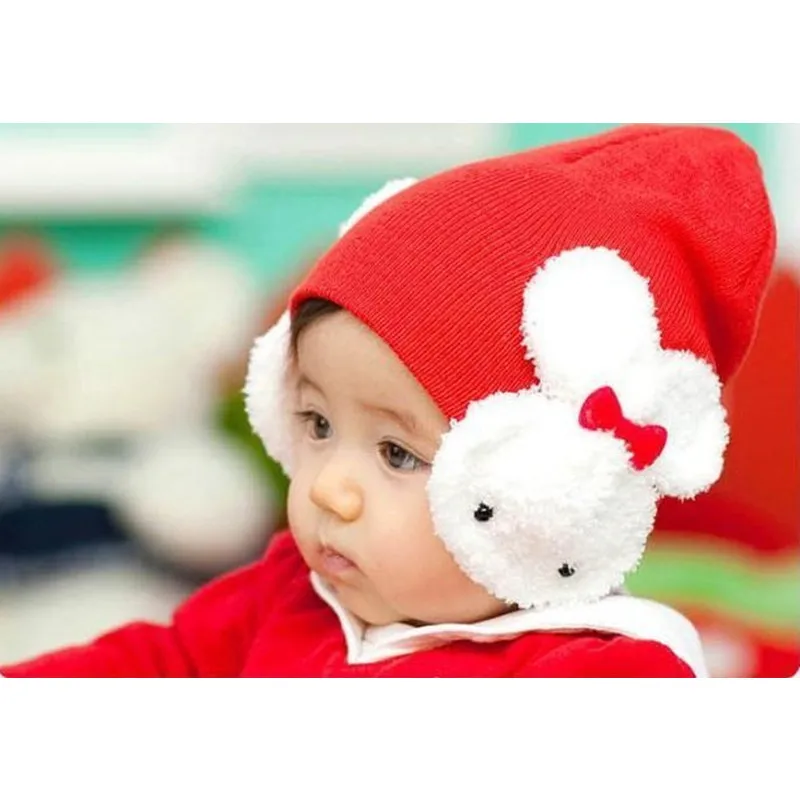 Новая детская вязаная шапка с рисунком кролик для маленьких мальчиков и девочек