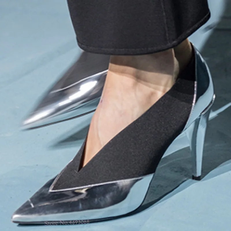 Туфли-лодочки женские из натуральной кожи с глубоким V-образным вырезом | Туфли