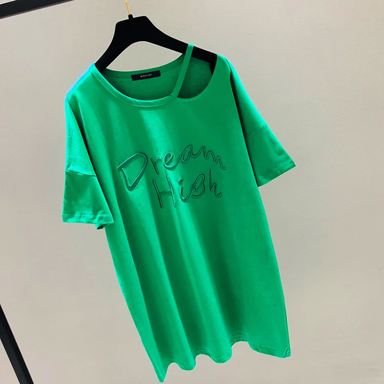 Женская футболка из хлопка повседневная трикотажная с коротким рукавом вышитая