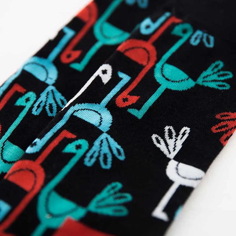Black Socks Крутые ЖАККАРДОВЫЕ мужские носки в стиле хип-хоп с изображением фламинго Веселые уличные счастливые мужские носки Harajuku Divertidos скейтборд Chaussette Homme - Цвет: Black Socks