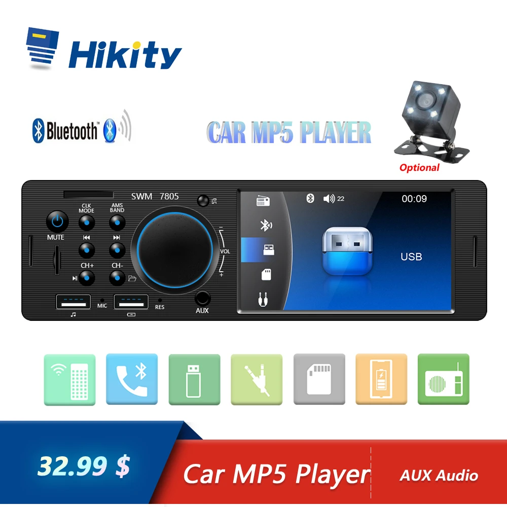 Hikity 4,1 дюймов TFT 1 Din автомобильное радио аудио стерео FM радио Bluetooth MP5 плеер Поддержка камеры заднего вида с пультом дистанционного управления