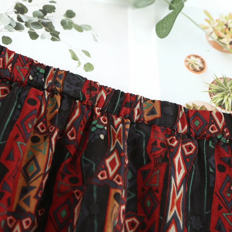 Daily Apparel Female 2018 Summer Fashion Casual Simple Ethnic Vintage Holiday Aztec Paisley Print A Line Midi Skirt for Women | Женская