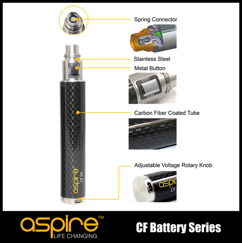 Оригинальный Aspire CF vv батарея 650 мАч 900 электронная сигарета переменное напряжение