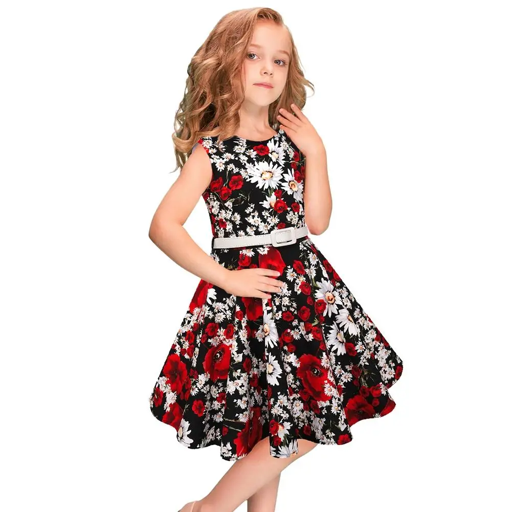 Kidlove Girls Fresh Style Floral Pattern Princess Dress Fashion Vintage Sleeveless Round Neck Fluffy Party Clothes ZK30 | Детская одежда