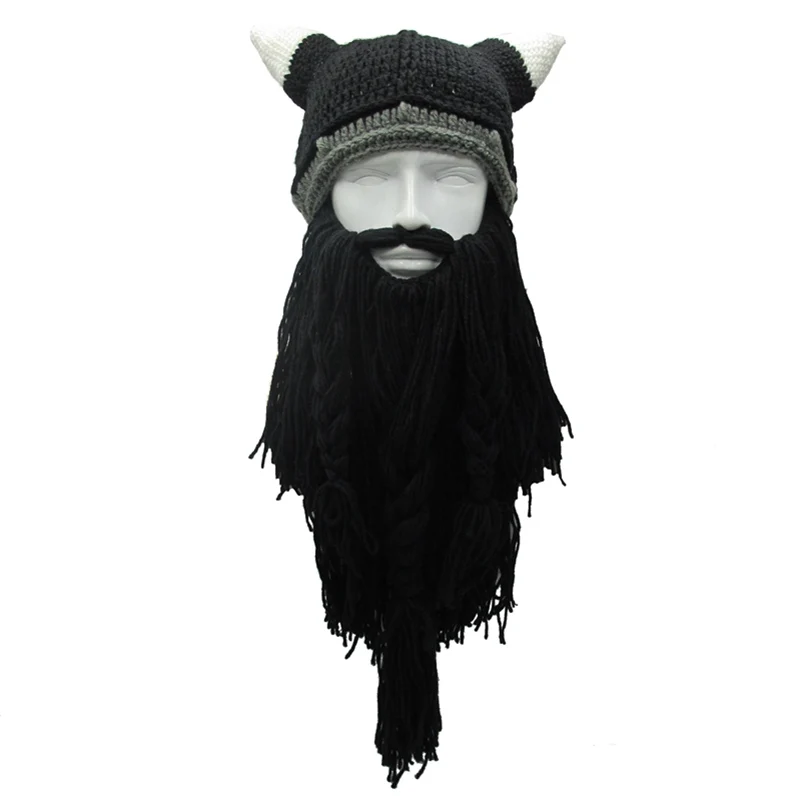 Мужские зимние шапки ручной работы с длинной бородой Viking Skullies вязаная шапка для