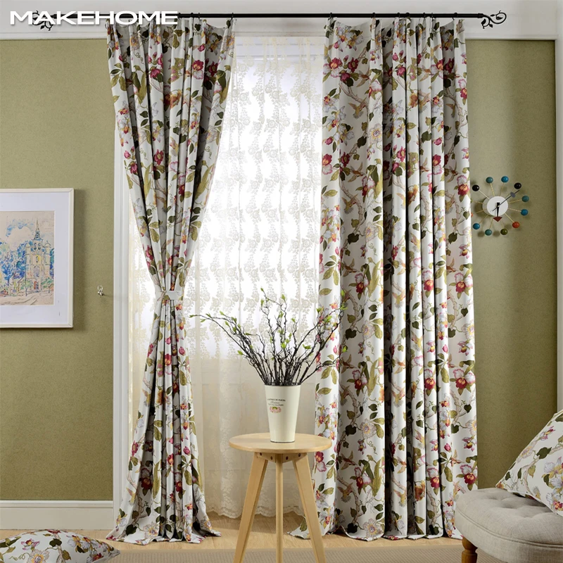 Country Style Blackout Window Curtains for Living Room Bedroom Printed Fancy Flowers Curtain Kitchen Blind