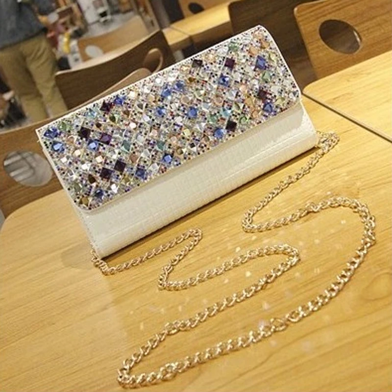 Роскошный женский клатч со стразами и цепочкой сумка на плечо для свадьбы