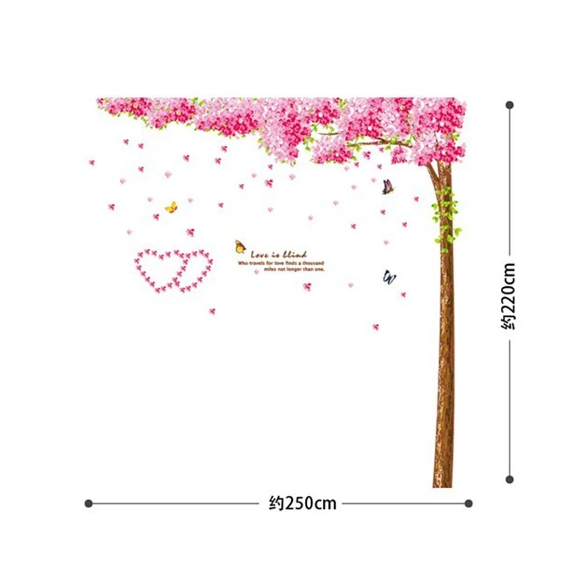% Большой Розовый Вишневый Цветок Дерево бабочка цветок Наклейка на стену