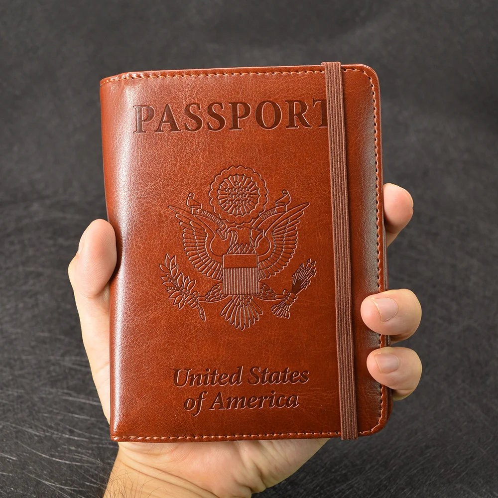 Коричневый Rfid Блокировка США Обложка для паспорта для женщин США Обложка для паспорта Американский чехол для паспорта для девочек чехол для паспорта кошелек - Цвет: Коричневый