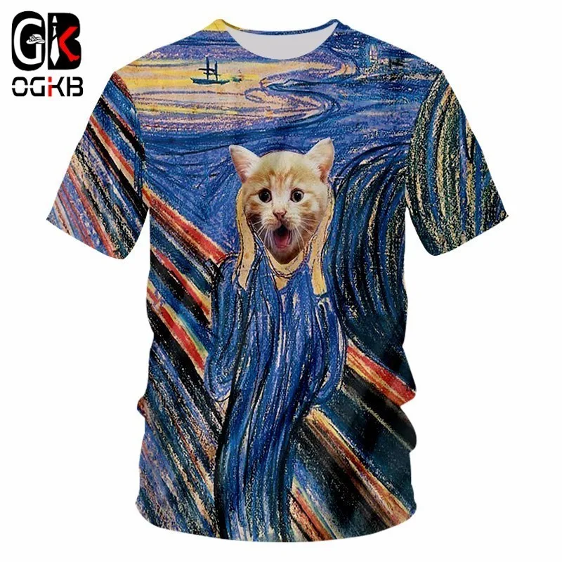 OGKB Мужская 3d футболка Футболка с принтом кота цветная полосатая летняя Camisetas Hombre