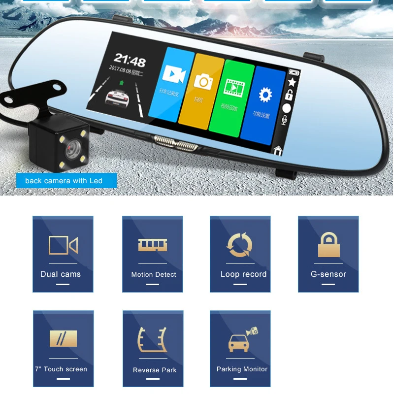 7 &quotсенсорный экран зеркало заднего вида dash камера двойная HD1080P Автомобильный