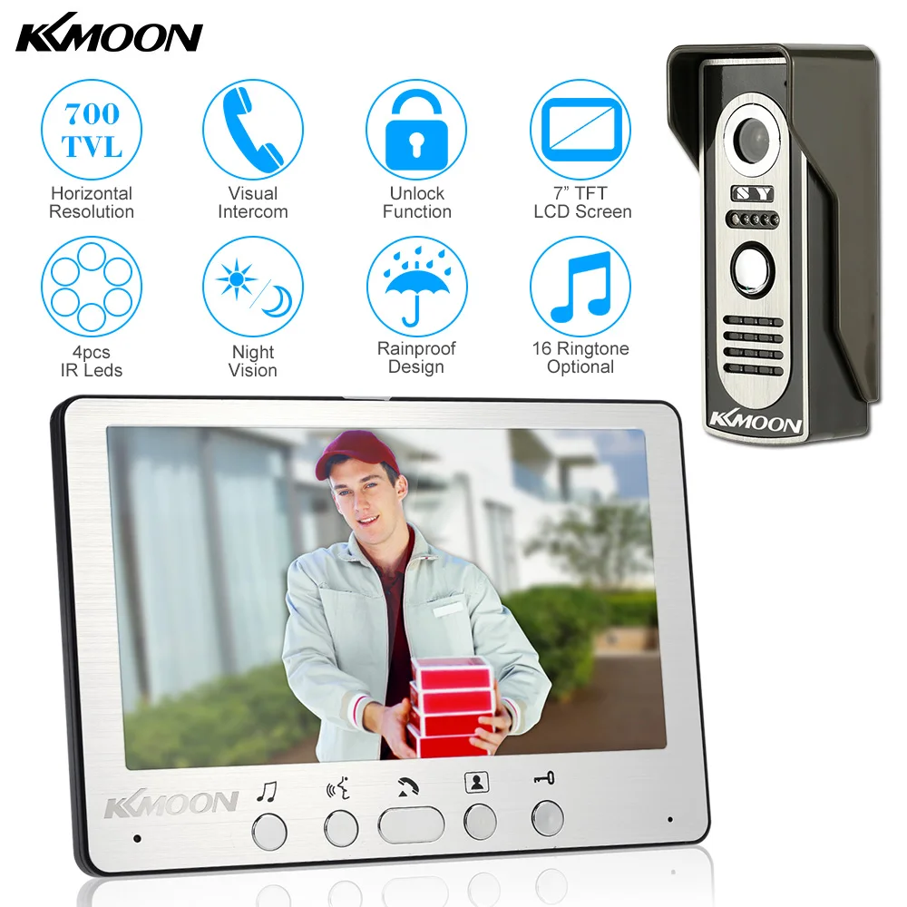 KKmoon " TFT lcd Проводной видео-телефон двери визуальный видеодомофон Громкая связь открытый непромокаемый камера Разблокировка для домашней квартиры