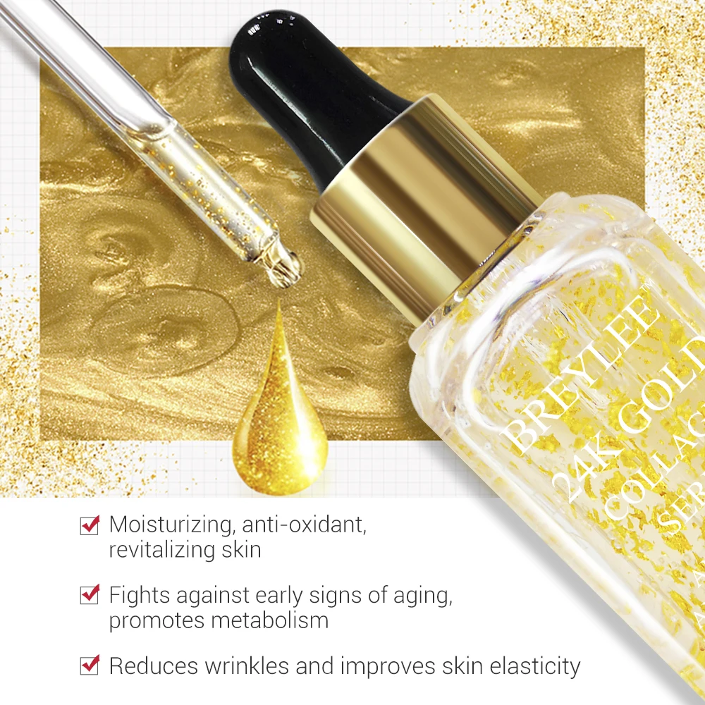 100% натуральная сыворотка BREYLEE 24k Gold коллагеновая эссенция Антивозрастные против