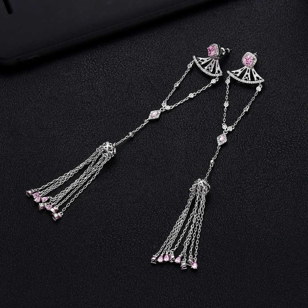 JanekellyTrendy роскошные длинные кисточки Висячие серьги для женщин Свадебные кубический циркон Кристалл Африка Дубай серебряные свадебные серьги