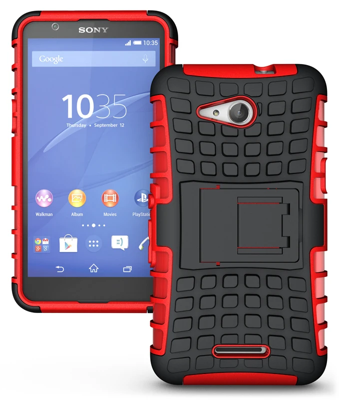 Dual Layer Hybrid Hard Cover ShockProof Rugged Silicone Armor Case For Sony Xperia E4G Phone with Stand Holder |