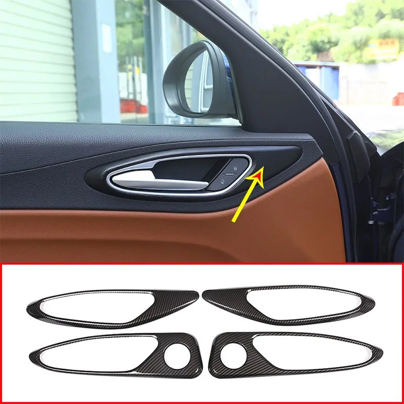 

4Pcs Carbon Fiber Style ABS Plastic For Alfa Romeo Giulia 2017 2018 Car Chrome Interior Door Handle Frame Cover Trim Accessories