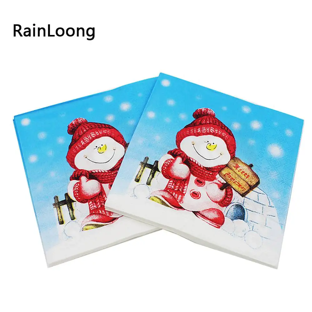 [RainLoong] Санта Бумага салфетки снеговик рождественские украшения Guardanapo 33*33 см 1 упак./лот - Цвет: Армейский зеленый