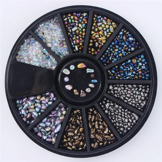 Small Beads Black 1 коробка Сверкающие Стразы для ногтей 3D украшения ногтей в колесиках смешанные цвета нерегулярные бусины вафельный круглый декор DIY ногтей 30 узоров - Цвет: Small Beads Black