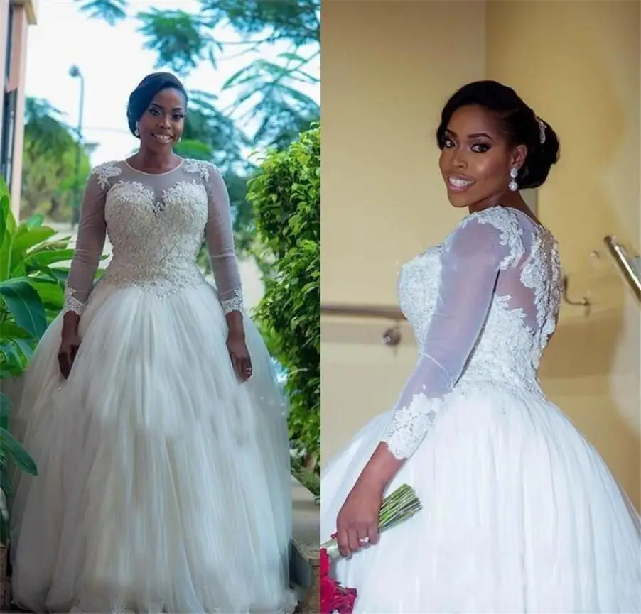 

Princess Ball Gown Wedding Dresses O -Neck Lace Appliques Bride Dresses robe de mariee Custom Made