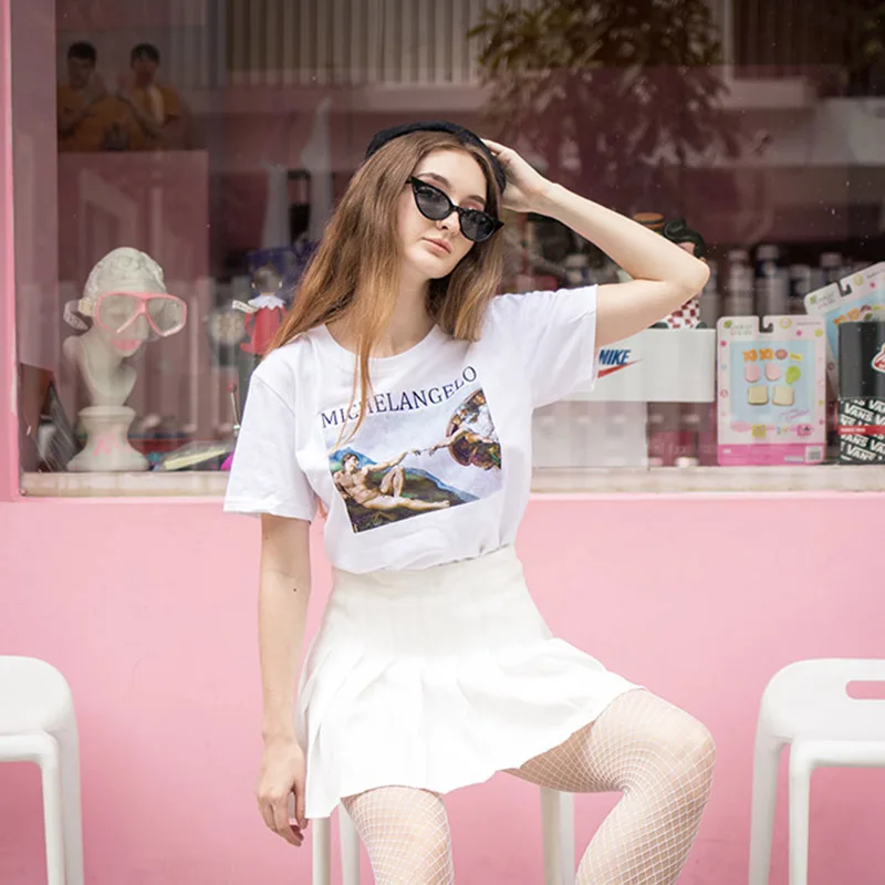 GAAJ Michelangelo T Shirt Women Print Lovers Woman T-Shirt Cotton Clothes O Neck Ladies Tops Tee W06PZ# | Женская одежда
