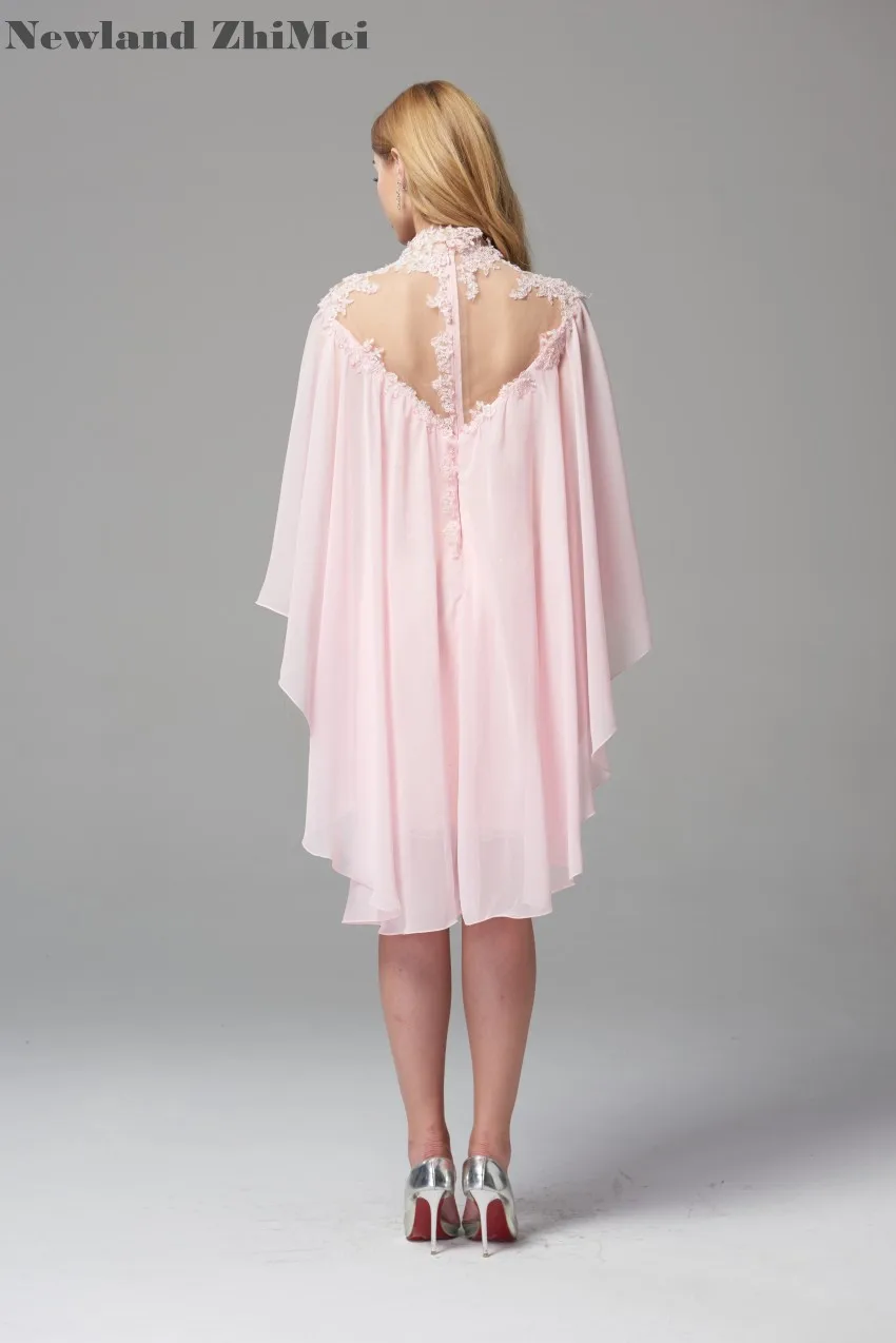 Сексуальная Высокая шея коктейльное платье Элегантный Короткие See Through шифон