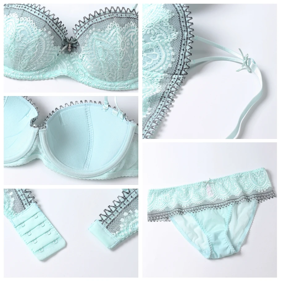 Комплект кружевного нижнего белья с пуш апом тонкий хлопковый кружевной