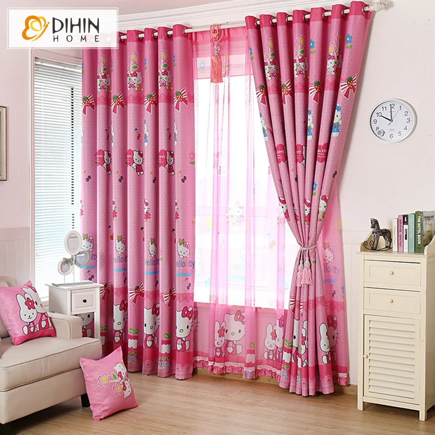 

DIHIN HOME 1 PC New Arrival Cartoon Pink Color Curtains For Children Room Sheer Curtain For Girls Room Ready Made Product