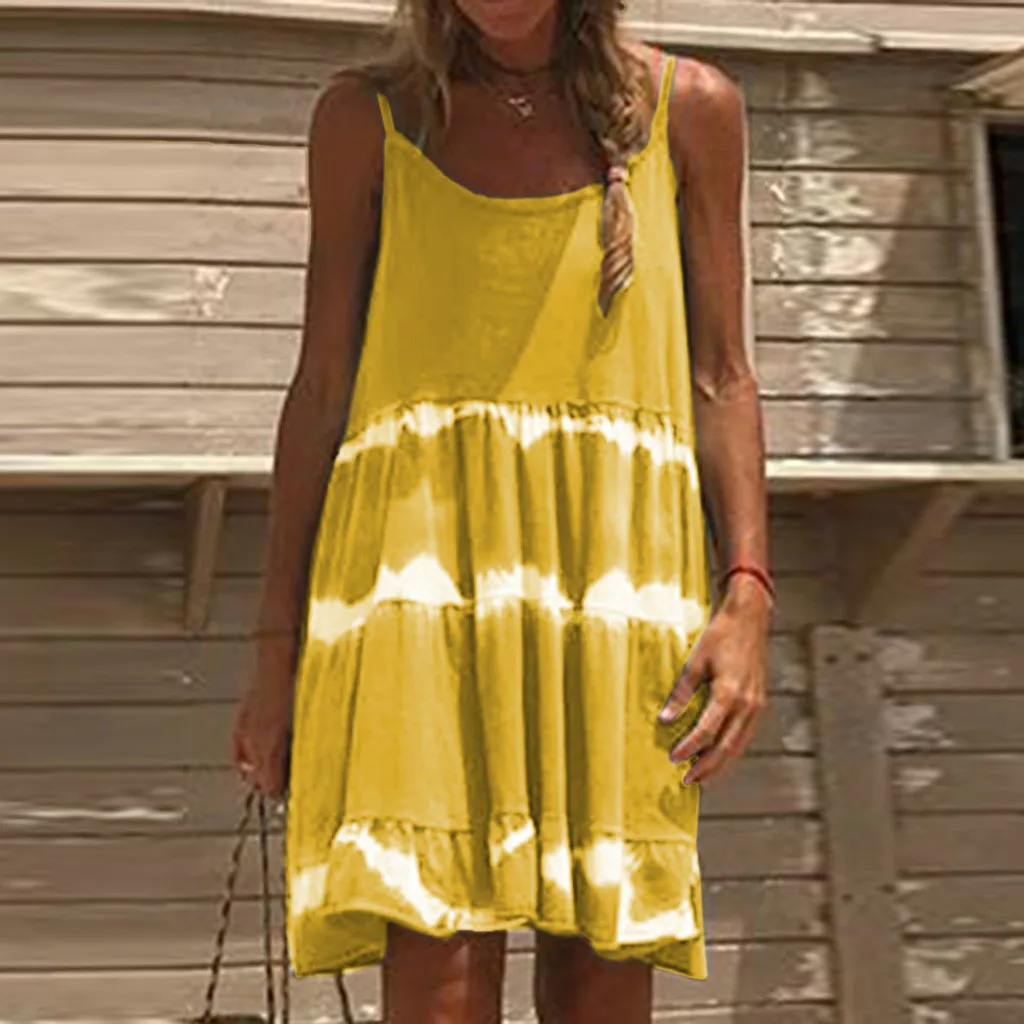 Women Dress Summer Casual Clothes Ladies Camisole O Neck Chiffon Daily Boho Sexy Mini Dresses New Fashion Party 2019 | Женская одежда