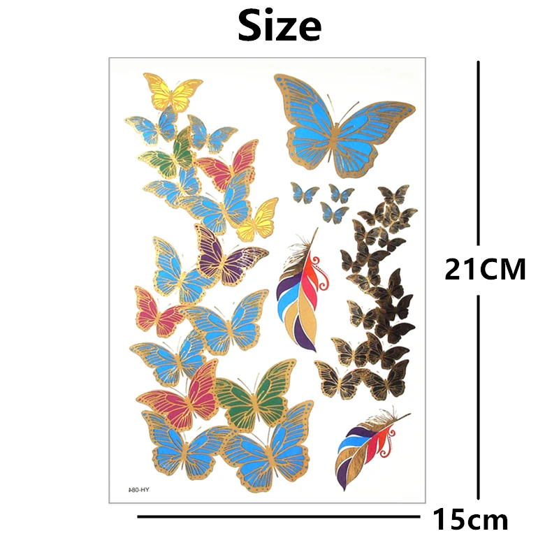 SHNAPIGN 24 стиль Временное боди-арт Золотой синий зеленый дизайн бабочки флэш-стикер