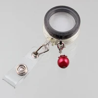 5 colors 30mm sparkles stainless steel screw floating locket with red pearl and retractable id badge holders